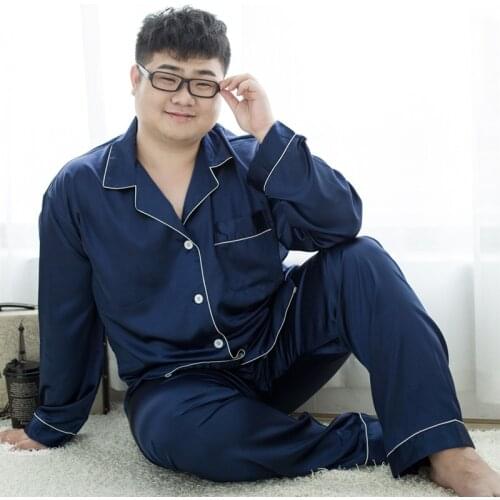 Obese men large silk pajamas mens extra large long sleeved summer fat loose 200kg home clothes thin pajama sets cardigan