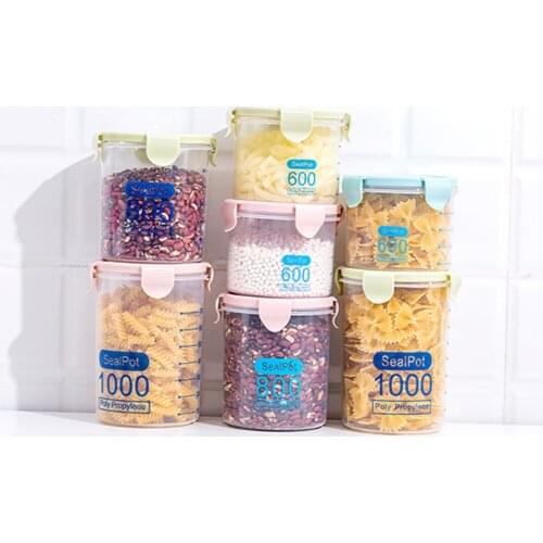 Plastic Food Jar with Buckle Kitchen Transparent Sealed Storage Box with Lids Grains Beans Organizer Refrigerator Sealed Jar Kit