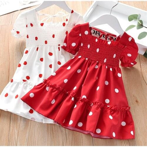 Polka Dot Dress Baby Kids Girls Clothes Summer Fashion Short Sleeve Princess Dresses Children Party Vestidos 2-7Years