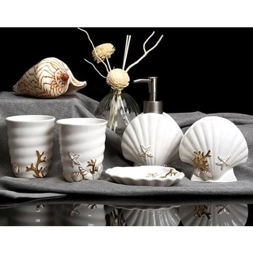Bathroom Supplies Creative Ocean Shell Lotion Bottle Toothbrush Holder Soap Dish Mouthwash Cup Bathroom Decoration Accessories