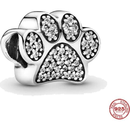 Exquisite 925 Sterling Silver Cute Bears Paw With Cubic Zirconia Beads Fit Pandora Charm Bracelet Women Bangle DIY Jewelry