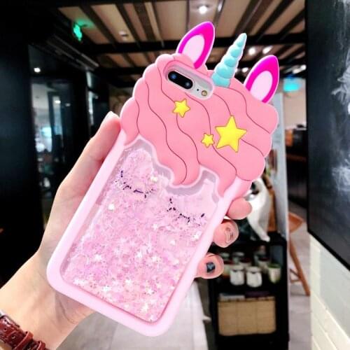 3D Cartoon Pink Quicksand Unicorn Soft Silicone Liquid Stars Case for Samsung Galaxy S8 S9 Plus J1 J3 J7 2017 J5 2016 Phone