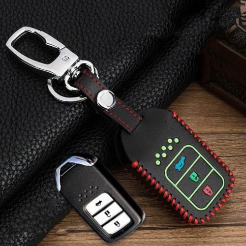 Hand sewing Luminous Leather Smart Car Key Protect Cover Case For Honda Civic Accord EX EXL Crv Crz Hrv Shell Accessories