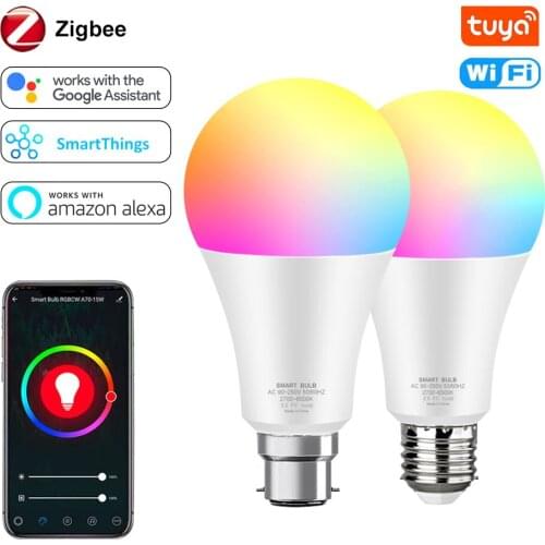 Zigbee Smart Light Bulb 15W Home LED E27 Bulbs Color Changing RGB B22 Dimmable Magic Lamp Work With Alexa Google Assistant