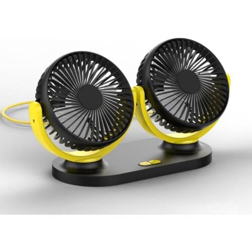 LX9B 5V 2A USB Fan 360° Rotatable Dual Head 3 Speeds Adjustable Dashboard Auto Car Fan for Vehicle Home Office Outdoor