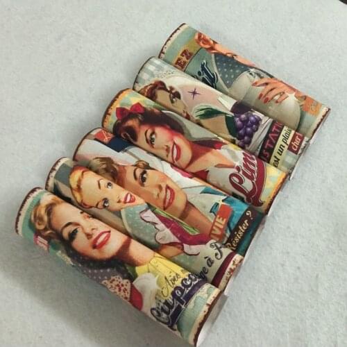 Vintage 6 Designs 15x15cm Pretty Lady In Food Poster Printed Cotton Canvas Fabric telas Patchwork tissu for sewing coinbag DIY