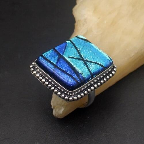 Vintage Charms New Natural Dichroic Glass Silver Color Jewelry Band Ring For men Size 10 HD231