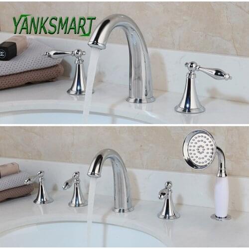 YANKSMART Chrome Polished 3/5 Pcs Faucet Spray Tap 2 Handle Widespread Bathroom Basin Sink Bathtub Faucet Cold And Hot Mixer Tap
