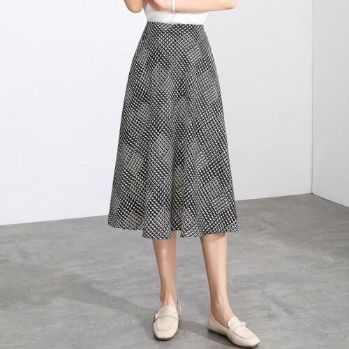 Women Fashion Letter Print Plus Size A-line Mid-long Skirt Summer Female Elegant Vintage Slim Casual High Waisted Skirts 2118