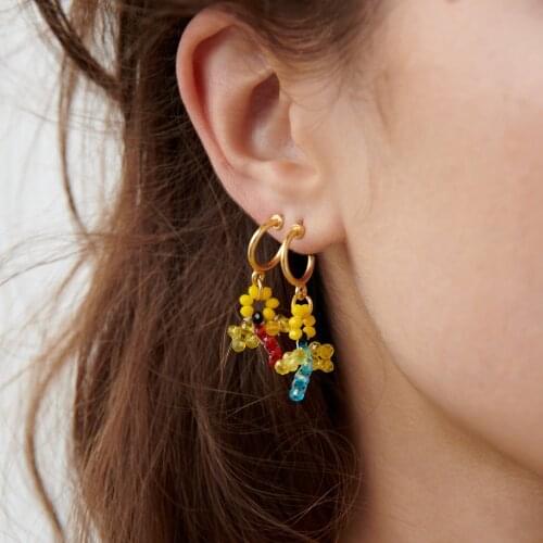 Vedawas ZA Dragonfly Beaded Hoop Earrings for Women 2021 Korean Copper Cute Animal Pendant Drop Earrings Holiday Jewelry Gifts