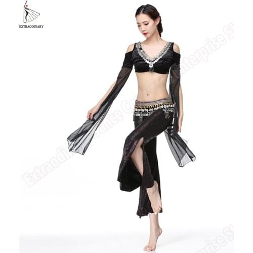 New Tribal Belly Dance Tank Top Belt Pants Fashion Women Gypsy Belly Dancing Costume Hip Scarf Pants Bra Adjustable Coin 3pcs