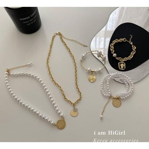Retro Luxury Pearl Bracelets Necklace for Women Summer Star Heart Chain Choker Necklace sweater chain Bohemian Jewelry Gift