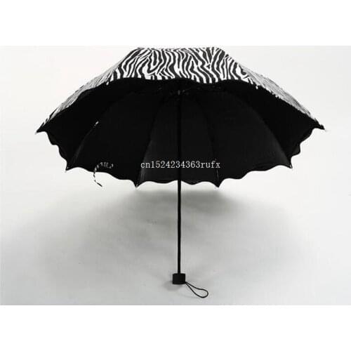 50pcs Sun Rain Umbrellas Zebra Design 3 Fold Black Coating Sunny and Rainy Protect Umbrella For Woman Female