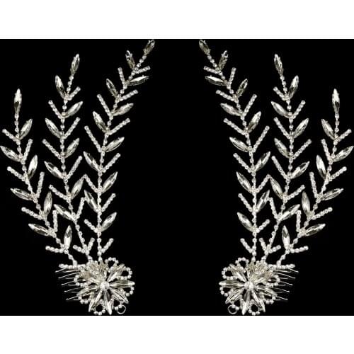 1Pair Women Elegant Hair Comb Rhinestone Inlayed Bridal Tiaras Full Crystal Headband for Prom Wedding Party