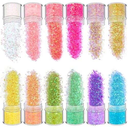 12 Colors Holographic Chunky Glitter Sequins for Face Body Eye Hair Nail Decor U90E