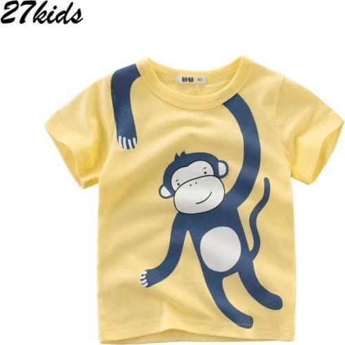 27kids 2-9Years Cartoon Monkey Print Children Kids Boys Tops Tees T Shirt New Summer Fashion Baby Infant Short Sleeve Clothes