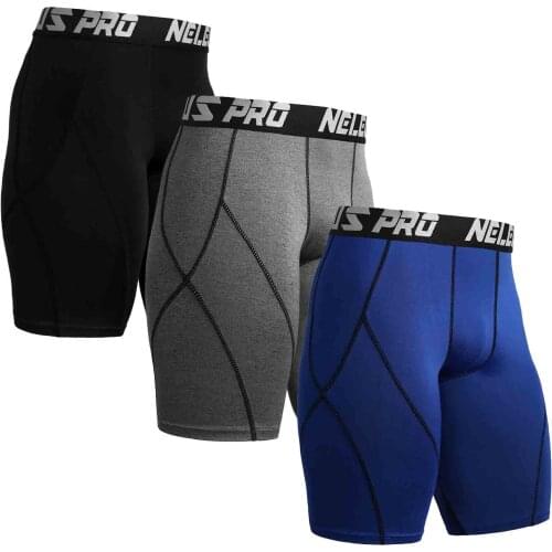 3PCS Mens Compression Shorts Quick-Dry Breathable Elastic Gym Fitness Shorts Tights Running Workout Sportswear