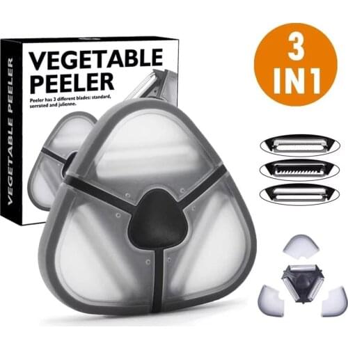 3 In 1 Fruit Vegetable Peeler Multifunctional Carrot Potato Tomato Peeler Triangle Julienne Cutter with 3 Blades Protection Cap