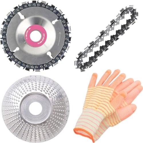 4pcs Replacement Chain Gloves Tool Wood Shaping Grinder Chain Disc Set for Wood Polishing Carpenter Woodworking Tools