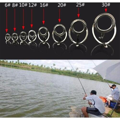 8 Size 8 Pcs Stainless Steel DIY Eye Rings Fishing Rod Guides Tips Line Rings for Making Repair Kit