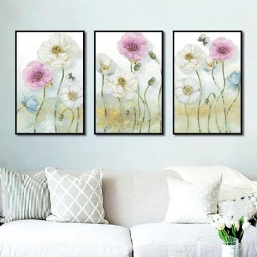 White Pink Blue Poppy Flower Canvas Painting Modern Living Room Home Decoration Wall Art Pictures Nordic Posters And Prints