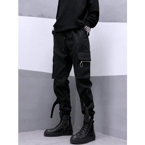Free shipping Mens Male fashion Black Dark Trend Tactical Loose-fitting Functional Overalls Trendy Brand Handsome Harem Pants
