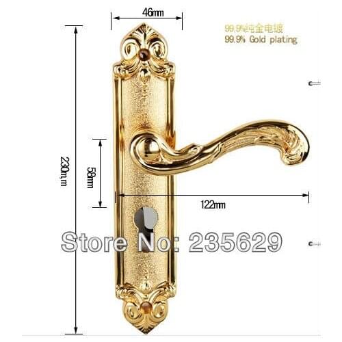 Free Shipping, Entrance Door Lock, Gold Plating, Brass Material Handle, Brass cylinder, 35-45mm, 45-55mm door thickness