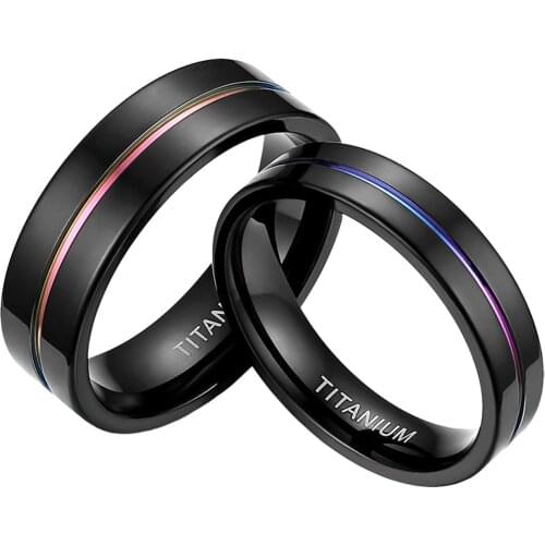 BONISKISS 5mm 7mm Rainbow Titanium Ring Colorful Simple Thin Groove Couple Rings Wedding Band Size 5-13 dropshipping 2020