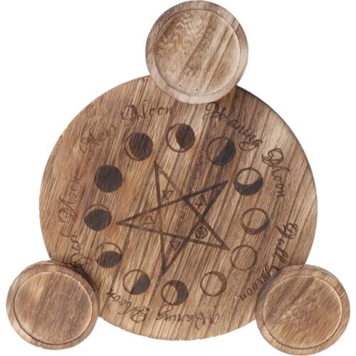 Wooden Divination Wicca Ceremony Accessories Candle Stand Pentacle Candlestick Table Energy Ornaments Tarot Supplies