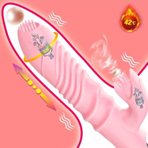 Double Tongue Vibrator Telescopic Swing Heating Dildo Vibrator Vagina Clitoris Stimulation Vibrator Adult Sex Toys for Women