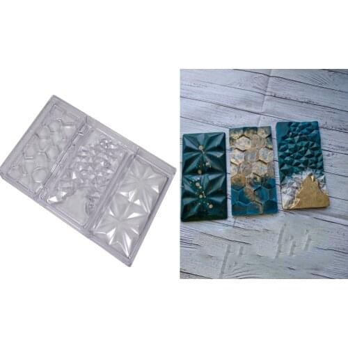 Polycarbonate Mold 3 Cavity Chocolate Mould dessert Chocolate Bar Mold Diamond Form Tray Snowflower Geometry Baking Pastry Tool
