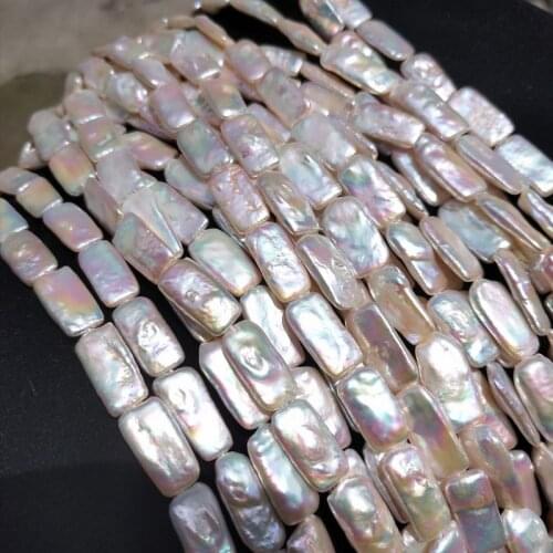 GOOD Quality freshwater pearl white/purple rectangle shape 10*20mm 14" FPPJ wholesale beads nature loose beads for DIY jewelry