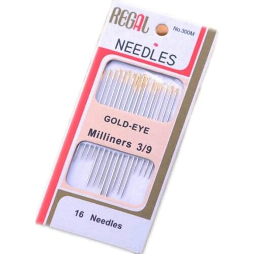 Looen Brand Home DIY Stainless Steel Hand Sewing Needles 16PCS/Set Tail Gold Plated Stainless Paper Box Package