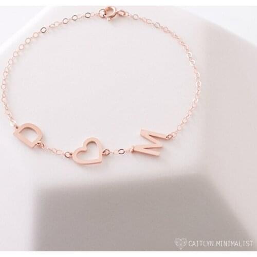 Personalized Initials Heart Bracelet For Women Charm Jewelry Stainless Steel Chian Custom Letter Bracelet Anniversary Gift