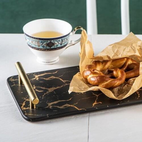 Northern European-Style Small Number Ceramic Ornament Square Marbling Dual Handle Afternoon Tea Tray Cosmetic Dining Tray