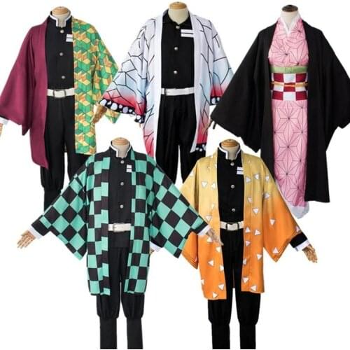 Anime Demon Slayer: Kimetsu No Yaiba Tanjirou Kamado Nezuko Cosplay Women and Men Adult Kid Kimono Cosplay Costume Full Sets