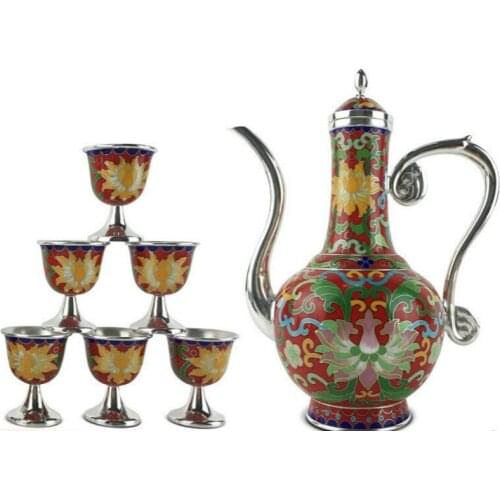 China silver city Ag999 Silver Products Hand made Top grade Cloisonne wine set Can be customized free shipping