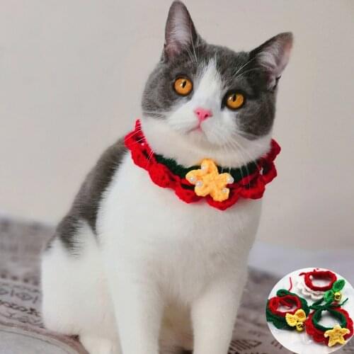 Classical Christmas Star Cat Kitten Necklace Knit Bell Dog Bibs Floral Pet Scarf Kitty Accessories Neck Strap Ragdoll Bengal Pug