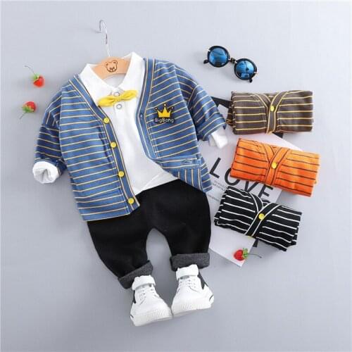 HYLKIDHUOSE Baby Girls Boys Clothing Sets Children Stripe Coats Lapel T Shirt Pants Toddler Infant Kids Casual Coatume