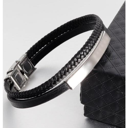 Leather Bracelet for Men 316L Stainless Steel High Quality New Style Safety Clasp Wristband Vintage Fashion Jewelry Gift