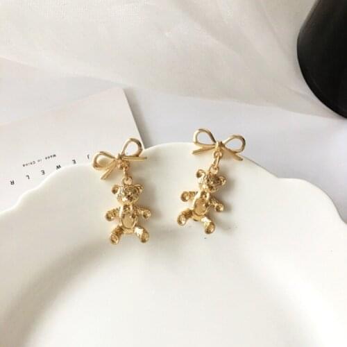 Girls Beautiful Bowknot Metal Clip on Earrings No Pierced Non Piercing Ear Brief Cute Bear Earrings