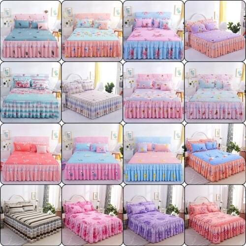 3Pcs Lace Bed Skirt Princess Ruffle Bedding Sheet Bedspreads Bed Pillowcase for Girl Mattress Cover King/Queen Size