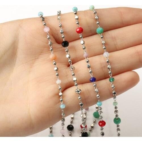 1 Meter Silver Plated Faceted Crystal Beaded Brass Chains Handmade DIY Bracelet Necklace Ankle for Jewelry Making Accessories
