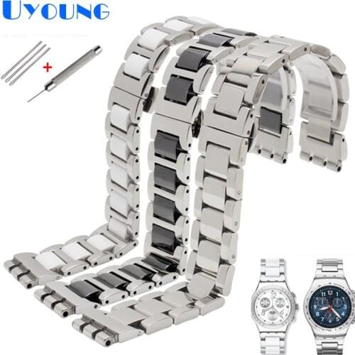 Metal Watchband For Swatch YGS716 YAS100 YVS441G/YAS112G watch bracelet Stainless steel + Ceramic Watch Band 17mm women wrist