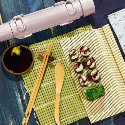 DIY Sushi Making Tool Set Wheat Dish Sushi Mold Bamboo Roller Shutter Multi-function Mold Rice Ball Cake Sushi Cooking Bazooka