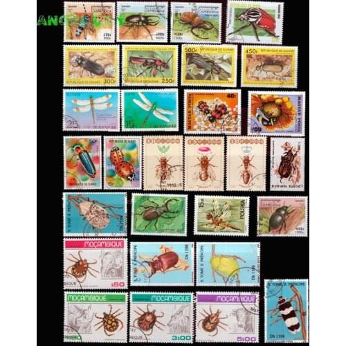 Insects , 50 PCS/LOT , All Different NO repeat Unused With Post Mark From the World Postage Stamps For Collecting