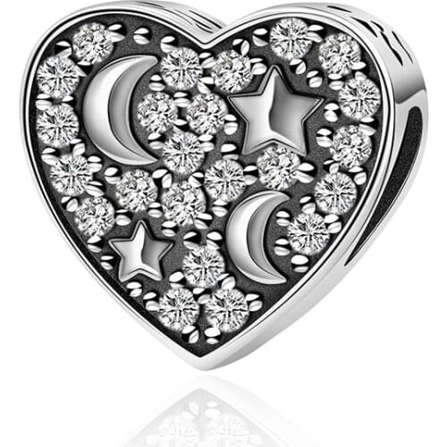 2018 New 100% 925 Sterling Silver Bead Charm Blue Star Moon Enamel Pendant Fit Original Design Bracelet Bangle 9041-9060