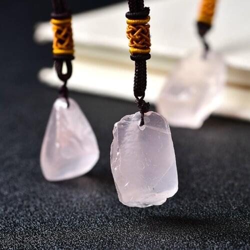 Natural Rose Quartz Stone Crystal Necklace Raw Crystals Healing Stone Pendant Pink Quartz For Men Women Mineral Jewelry For Gift