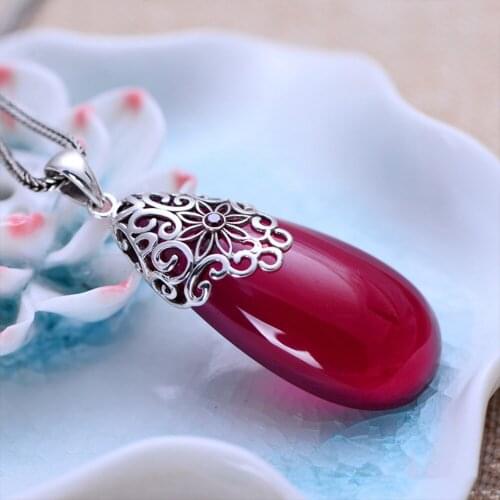 MetJakt Vintage Water Drop Garnet Pendants Solid 925 Sterling Silver Pendant for Necklace for Womens Luxury Jewelry