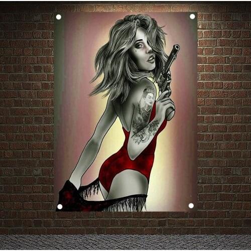 Sexy female gunmen Posters, Tapestry HD Wallpapers Home Decoration Skull Tattoo Art Banners Flags Wall Hanging Ornaments Mural